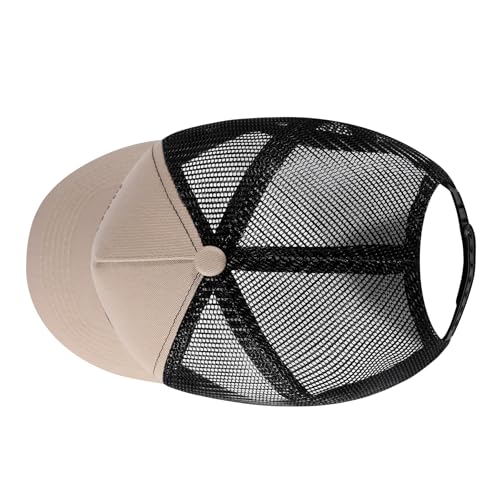 Baseball Cap, American Flag Trucker Hat for Men Women, Breathable Adjustable Fit Outdoor Mesh Snapback Hats - color: Khaki/Black Flag