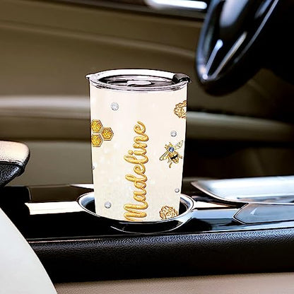 WAZONE Personalized Bees Lovers Bee Honey Cups With Lids 20 30oz Stainless Steel Double Wall Vacuum Coffee Travel Mugs Mothers Day Birthday Christmas Cup Gifts For Women Queen Girls - color: Queen Bee