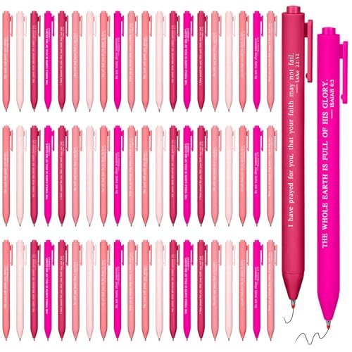 Cholemy 50 Pcs Bible Verse Pens Bulk Christian Pens Black Ink, Pink - color: Pink