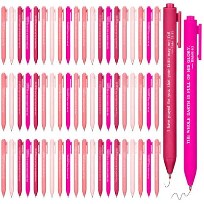 Cholemy 50 Pcs Bible Verse Pens Bulk Christian Pens Black Ink, Pink - color: Pink