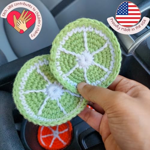 Cotton Crotchet Fruit Car Coaster Set (Lime Zing) - color: Minty Lime