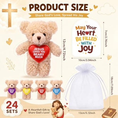 Junkin 24 Set Jesus Loves You Beary Much Plush Stuffed Bear, 4.7"