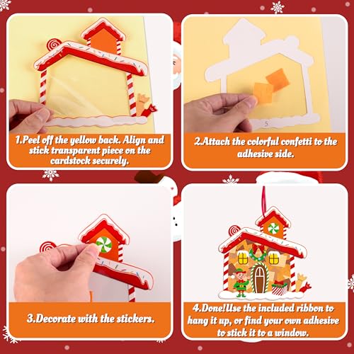 Renbuzhu 40PCS Christmas Crafts Bulk: Gingerbread House Paper Suncatchers DIY Kit for Winter Xmas Holiday Activities Decorations, Window Stained Glass Effect Art Ornaments - style: gingerbread house