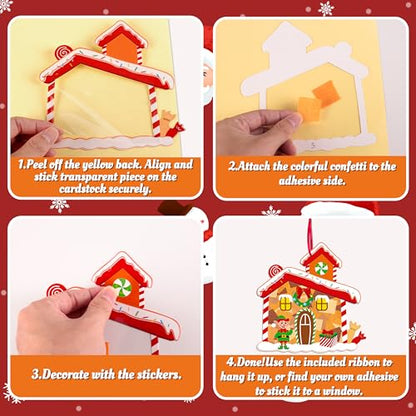 Renbuzhu 40PCS Christmas Crafts Bulk: Gingerbread House Paper Suncatchers DIY Kit for Winter Xmas Holiday Activities Decorations, Window Stained Glass Effect Art Ornaments - style: gingerbread house