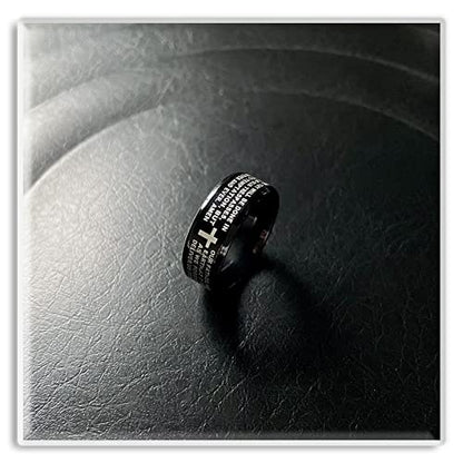 Xusamss Fashion Stainless Steel Lord's Prayer Cross Band Ring