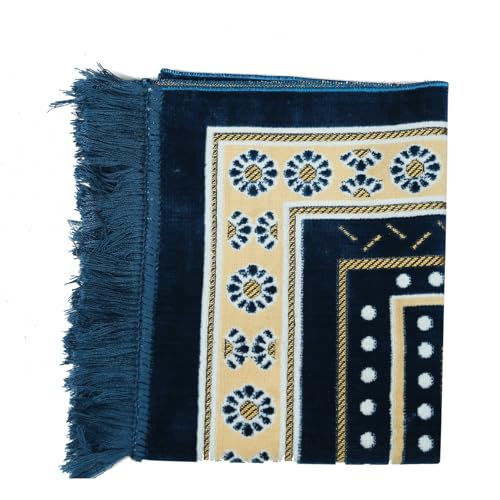 Turkish Muslim Prayer Rug, Mat with Beads for Men Women, Ramadan Hajj Gift (Blue) - color: Blue