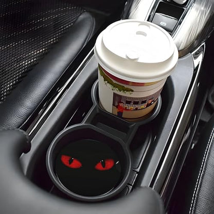 Cat Red Eyes Car Cup Holder Coasters 2 Pack 2.63" for Women - color: Red