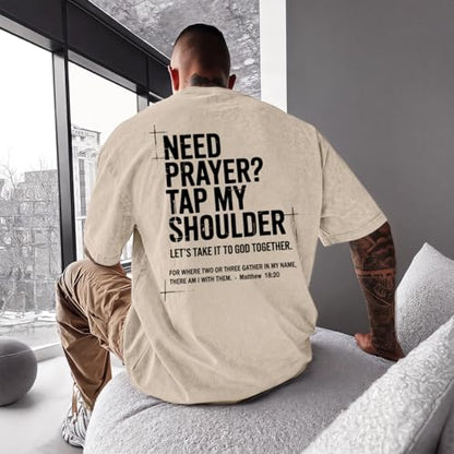 BINTEHGS Mens Christian T Shirts Need Prayer Tap My Shoulder Shirt Jesus Faith Oversized Graphic Tees God Acid Wash Tshirt - color: Apricot, size: Large
