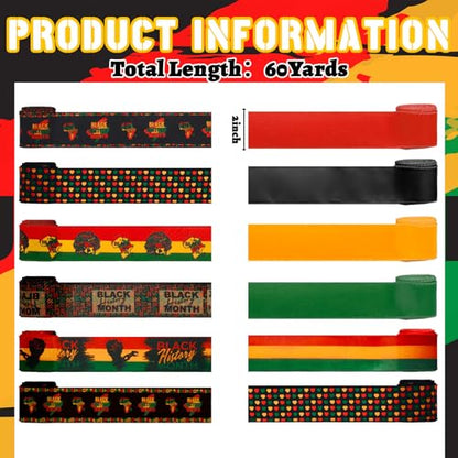 12 Rolls Black History Month Ribbons 2 Inch x 60 Yards Wired Edge Fabric Ribbons Craft Black History Month Themed Pattern Wrapping Crafts for DIY Gift Hair Bows Sewing Wreath 12 Styles - style: Black History