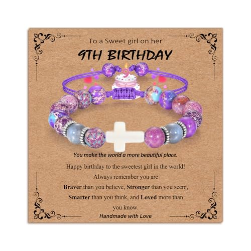 Bracelets for Girls Cross Soccer Bracelets Birthday Gifts for Girl - color: 1# 9th Birthday