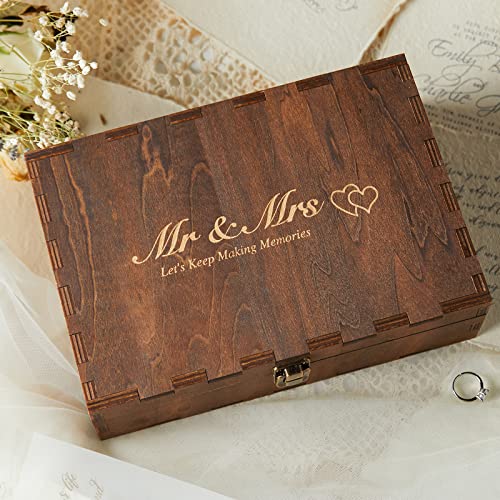 AW BRIDAL Wedding Keepsake Box with Lids, Mr and Mrs Engraved Wood Memories Box for Storage, Bridal Shower Gifts for Bride, Engagement Gifts for Couples, Wedding Gift for Bride and Groom - color: Mr & Mrs Let's keep making memories