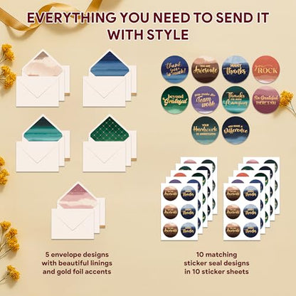 Decorably 50 Pack Gold Foil 6x4in Watercolor Thank You Cards with Envelopes