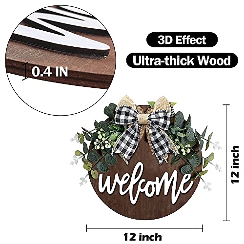 Welcome Sign for Front Door, 12 Inch Round Wood Wreath