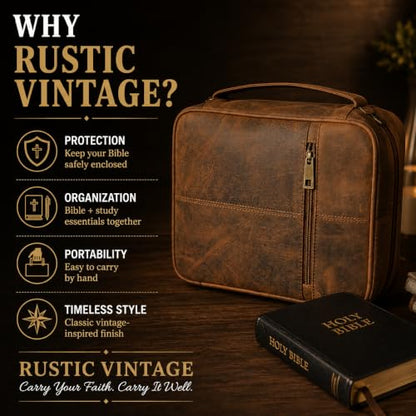 11 x 8 inch Real Leather Bible Cover for Men, Bible Case Women Organizer with Handle & Pocket Pen Holder Christian Religious Gift Bookmark Bible Carrying Bag for Church - Antique Brown - color: Brown