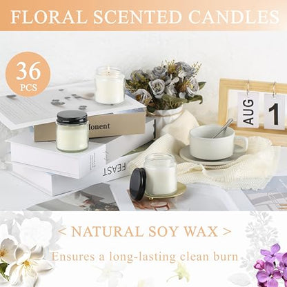 ACITHGL 36 Pcs 4oz Mini Mason Jar Candles Small Scented Candles Bulk Aromatherapy Ideal Souvenir Favors for Wedding Birthday Party (Vanilla, Lilac, Gardenia, Black) - color: Black, style: Vanilla, Lilac, Gardenia