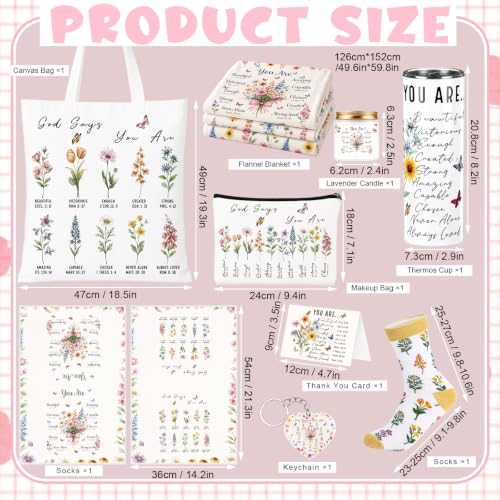 10 Pcs Christian Gifts for Women, Inspirational Religious Care Package for Mom Friend Sister, Lavender Spa Gift Basket with Bible Verse Blanket Tumbler Tote Bag, Get Well Birthday Box - style: Christian Floral