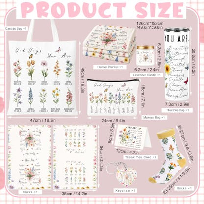 10 Pcs Christian Gifts for Women, Inspirational Religious Care Package for Mom Friend Sister, Lavender Spa Gift Basket with Bible Verse Blanket Tumbler Tote Bag, Get Well Birthday Box - style: Christian Floral