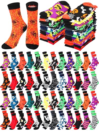 Ramede 48 Pairs Halloween Socks Bulk for Women Men Gifts Novelty