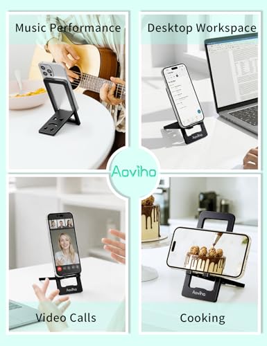 Aoviho Foldable Cell Phone Stand for Desk, Portable Phone Holder,Black - color: Black