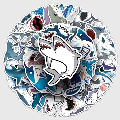50pcs Shark Theme Waterproof Vinyl Stickers - Suitable for Water Bottles, Cups, Laptops, Rollers, Diaries, Scrapbooks, Bikes, Skateboards, Luggage - color: Shark Theme Stickers