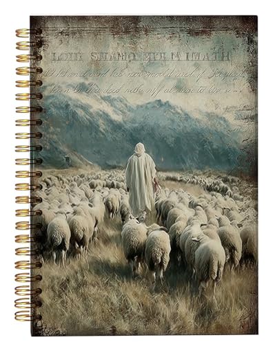 bitCNY Spiral Notebook 8.3 x 5.5 Inches, Good Shepherd Christian Art Cover, Biblical Shepherd and Sheep Journal, Lined Notebook for Bible Study Prayer and Notes - color: Shepherd and Sheep