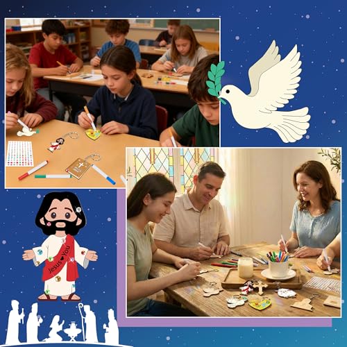 36 Sets Christian Wood Craft Kits Color Your Own Jesus Religious Keychains - color: Christian Color Your Own Keychains
