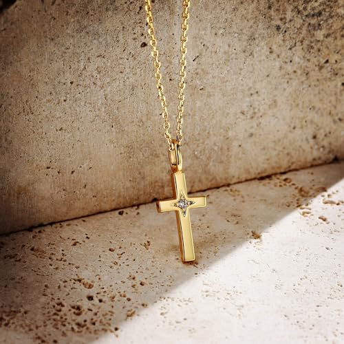 14K Gold Cross Necklace for Women, Dainty Cross Pendant with moissanite,Luxurious Christian Religious Fine Jewelry, Lightweight Dainty 14K Gold Chain Necklace for Women，Versatile for All Occasions - color: Dainty Cross Pendant Necklace