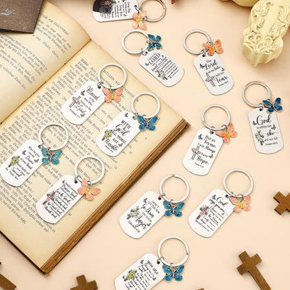 Misdary 12 Pcs Christian Bible Verse Keychain Bulk for Women - style: English