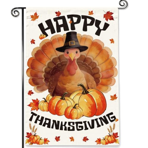 Happy Thanksgiving Turkey Garden Flag Outdoor Yard Decor 12x18 Inch - color: Happy Thanksgiving
