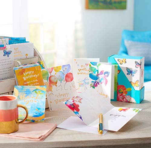 American Greetings 41-Count Card Pack designed by Kathy Davis Studios, All-Occasion Watercolor Florals & Gold Foil Accents