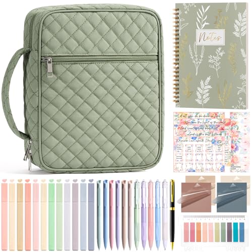 Bible Cover Case for Women Puffer Bible Bag w/Study Supplies Journaling Kit