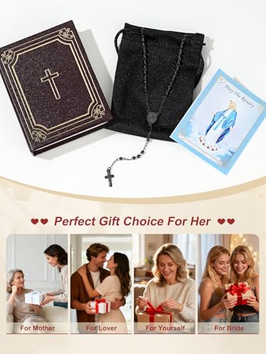 Supcare Rosary for Men Women Catholic Necklace Rosary Beads Customized - color: C04-Mini Virgin Mary Black with Case