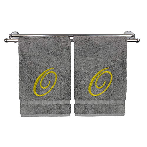 Monogrammed Hand Towel, Personalized Gift, 16 x 30 Inches - Set of 2 - Gold Embroidered Towel - Extra Absorbent 100% Turkish Cotton - Soft Terry Finish - for Bathroom, Kitchen and Spa - Script O Gray - color: Gold on Gray, style: Initial O