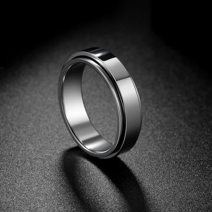 Mens Fidget Rings Anxiety Ring for Men 6mm 8mm Chain Spinner Ring Size 5-14 - color: Solid Silver