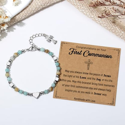 TONY & SANDY Christian Gifts for Women, Religious Cross Bracelet Faith Jewelry, Confirmation Baptism Christmas Birthday Gifts for Women, Unique Gifts for Teens Girls Kids Adults - style: First Communion
