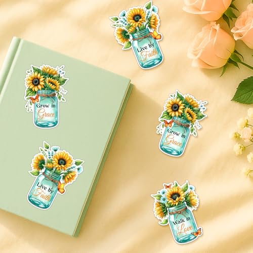 3 Pcs Faith Grace Love Stickers - 3 Inch Christian Sunflower Vinyl Decals - color: Faith Grace Love Stickers