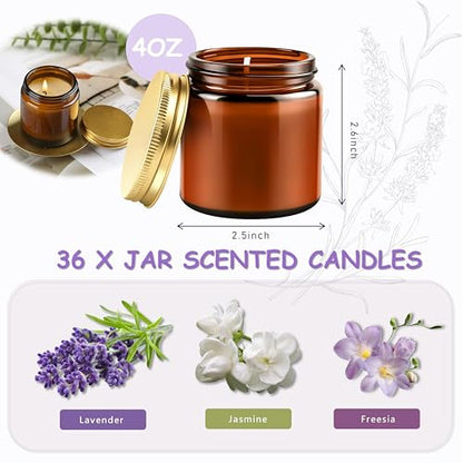 ACITHGL 36 Pcs 4oz Mini Mason Jar Candles Small Scented Candles Bulk Aromatherapy Ideal Souvenir Favors for Wedding Birthday Party (Freesia, Lavender, Jasmine, Amber) - color: Amber, style: Freesia, Lavender, Jasmine