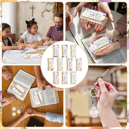 ANGOLIO 230 Spanish Christian Floral Religious Gifts Bulk, Back to School Regalos Bookmarks Cristianos En Español Bible Verse Bamboo Pen Keychain Inspirational Bookmark Gift for Teacher Church Favor - style: Floral