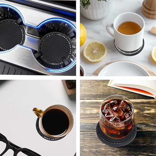 BFXM 2 PCS Bling Cup Holder Coasters for Car, 2.75 inch Diamond Universal Non-Slip Silicone Cup Holder Coasters, Sparkly Bling Car Accessories for Women(Black Diamond) - color: Black Diamond on Black Set
