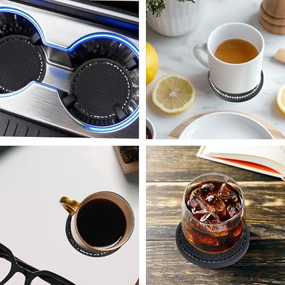 BFXM 2 PCS Bling Cup Holder Coasters for Car, 2.75 inch Diamond Universal Non-Slip Silicone Cup Holder Coasters, Sparkly Bling Car Accessories for Women(Black Diamond) - color: Black Diamond on Black Set