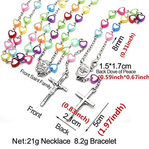 Handmade Wooden Resin Crucifix Rosary Beads Chain Pendant Necklace Colorful Love Heart Catholic Cross Virgin Mary Jesus Necklace for Women Men Religious Lord Praying Jewelry Gift - color: A heart