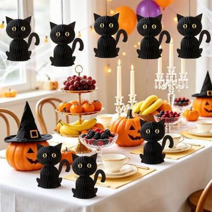 6 Pcs Black Cat Halloween Decoration,Paper Honeycomb Centerpieces - style: Black Cat Style