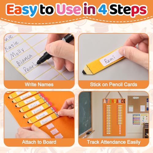 Pencil Classroom Attendance Chart with 36 Pencil Cards Felt