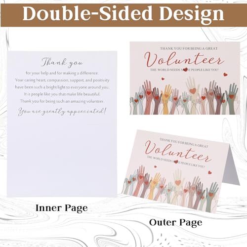 60 Volunteer Thank You Cards with Envelopes and Stickers, Bulk Appreciation Gifts Set for Volunteers, Church, Ministry, Charity Supplies, 5.91x3.94 Inch Folded Cards, 75 Stickers