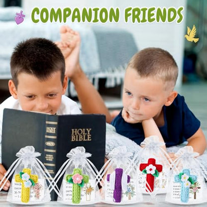 12 Sets Collectible Dolls Bulk Handmade Crochet Cross with Bible Prayer Cards for Women Church Religious Birthday Wedding Baptism Party Favors Stocking Stuffers Home Decor Gifts