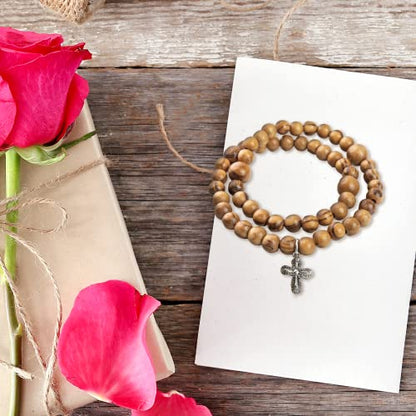 Logos Trading Post Olive Wood Catholic Rosary Bracelet from the Holy Land - style: 4 Decade Twist Stretch