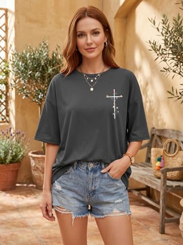 Christian Shirts for Women Faith Over Fear Oversized Graphic Tees - color: Darkgreyx, size: Small