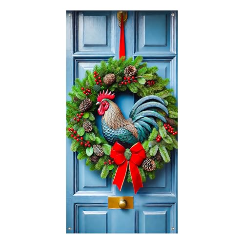 BlissYard Easter Door Cover 35x71 Inch Religious Cross Wreath White Lilies Greenery Spring Home Decor Christian Holiday Seasonal Welcome Entryway Decoration