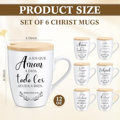 Patelai 6 Set Christian Gift for Women Men Bible Verse Mug, Spanish - style: Spanish