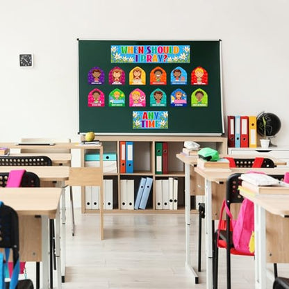 FaCraft When Should I Pray Sunday School Decorations for Classroom Religious Prayer Cutouts Posters Prayer Board Supplies Back to School Christian Bulletin Board Sets for Bible Church Wall Decor